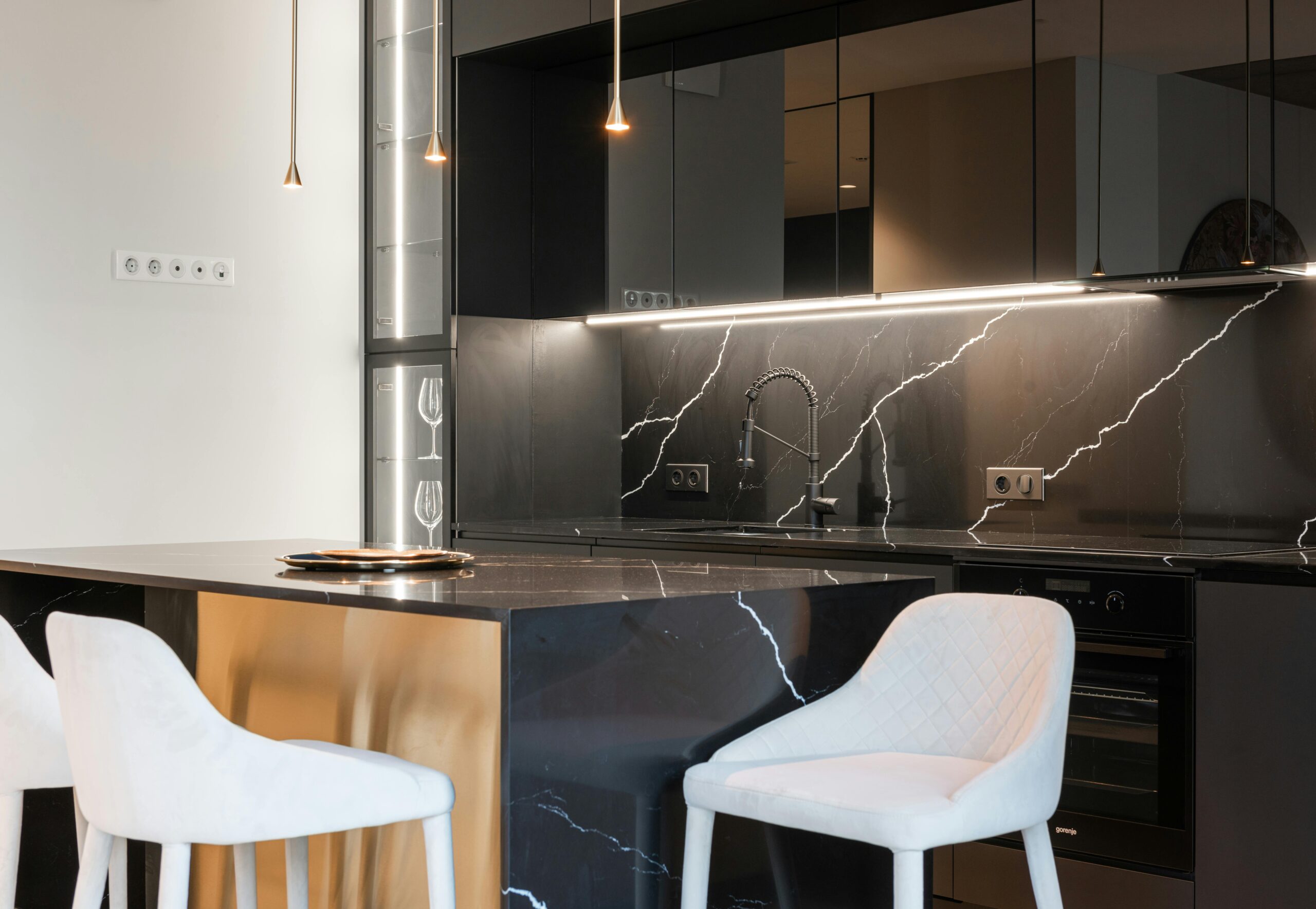 Modern kitchen design in black photo