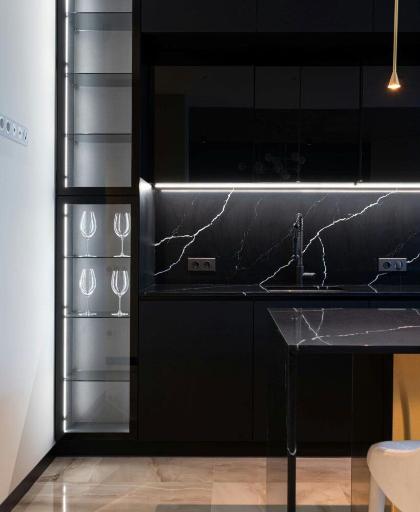 small kitchen design with matte black color photo